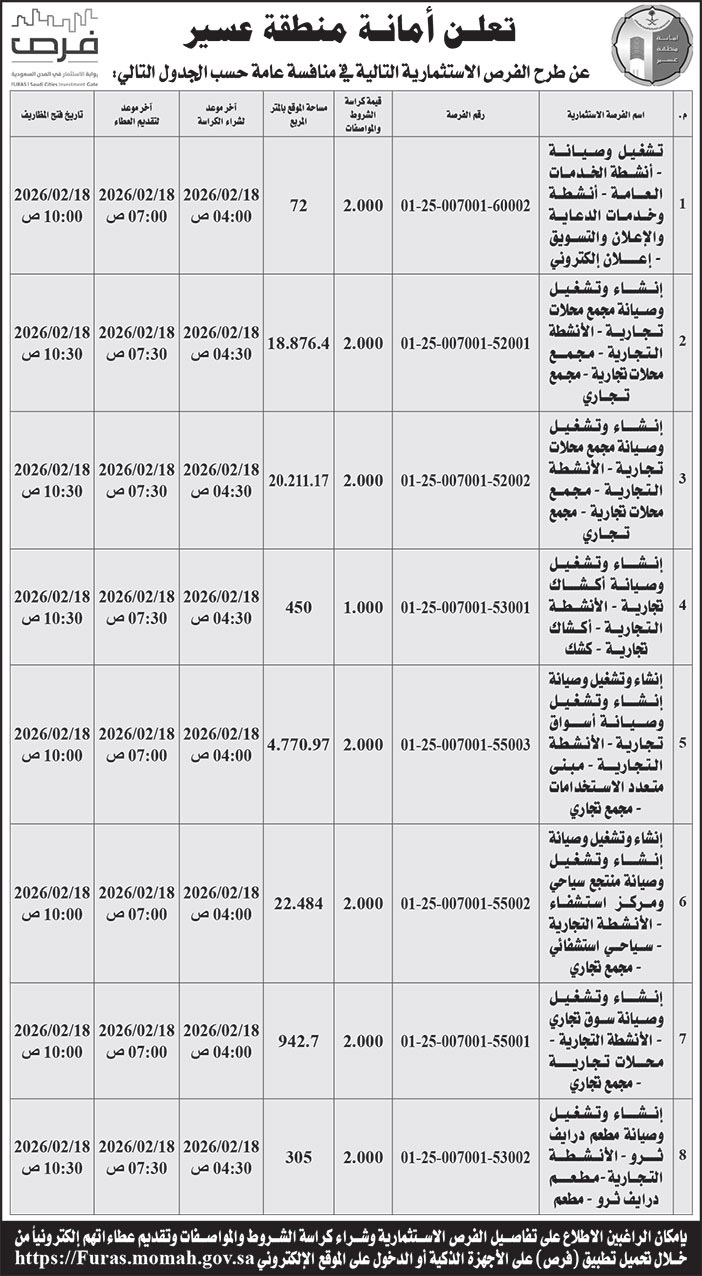 إعلان أمانة منطقة عسير 