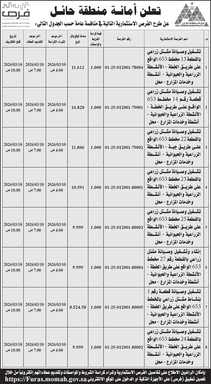 إعلان أمانة منطقة حائل 