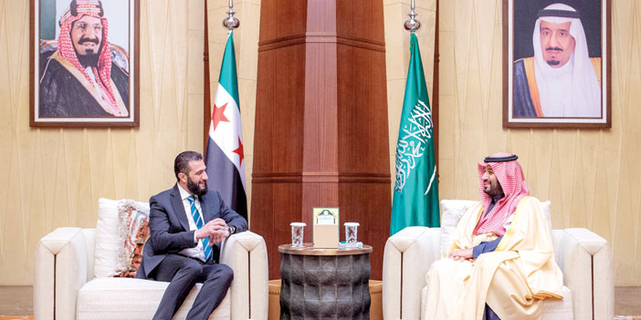 سمو ولي العهد مستقبلاً رئيس سوريا أحمد الشرع في الرياض 2 فبراير 2025