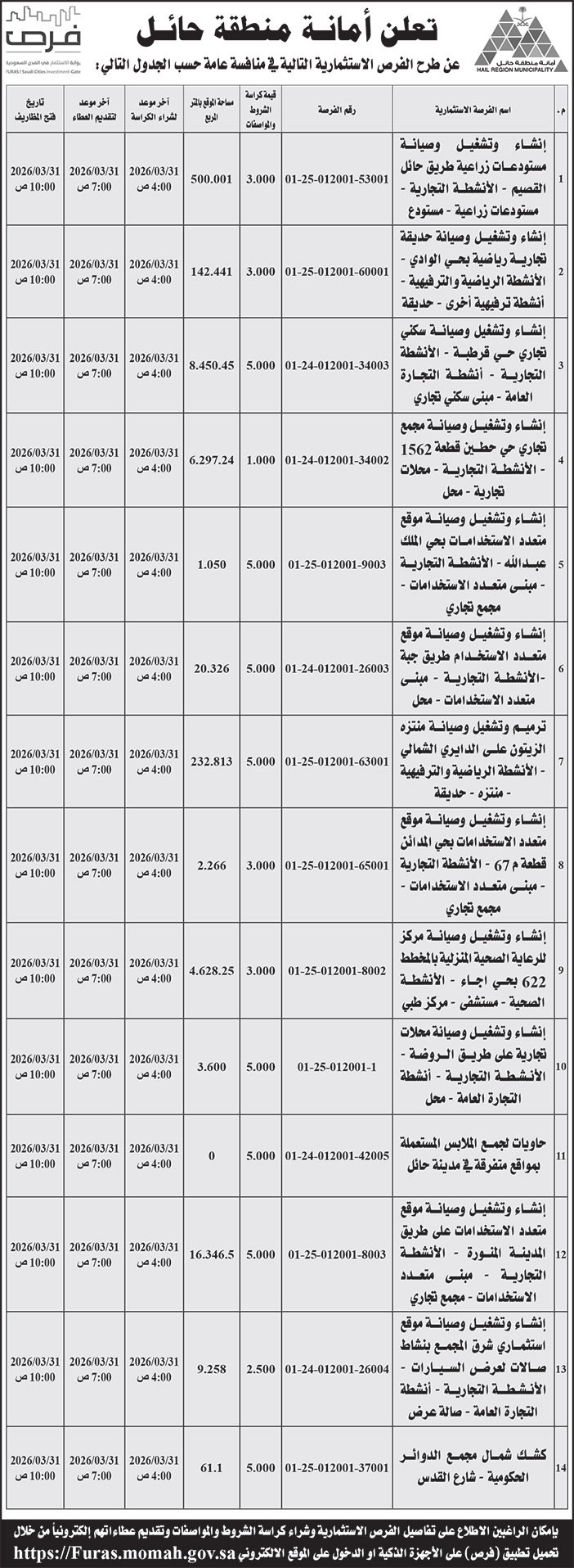إعلان من أمانة منطقة حائل 