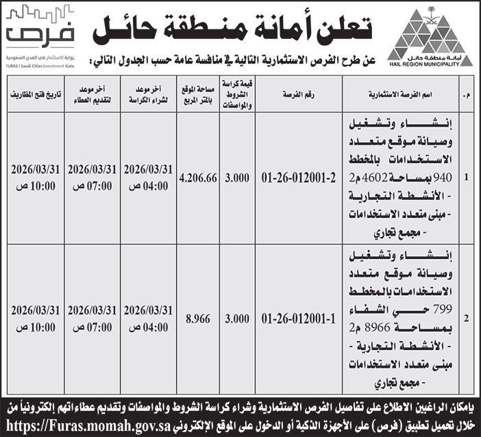إعلان أمانة منطقة حائل 