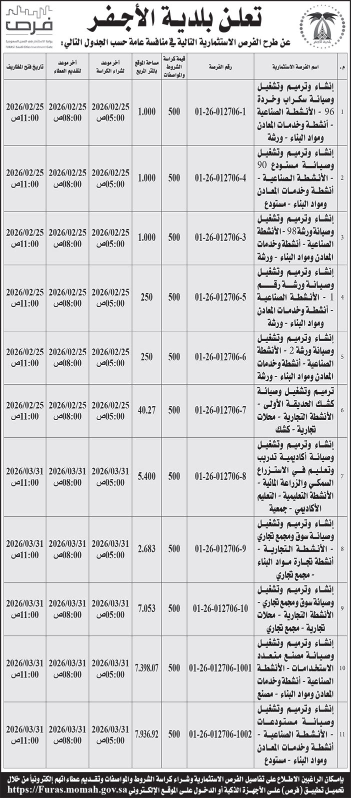 إعلان بلدية الأجفر 