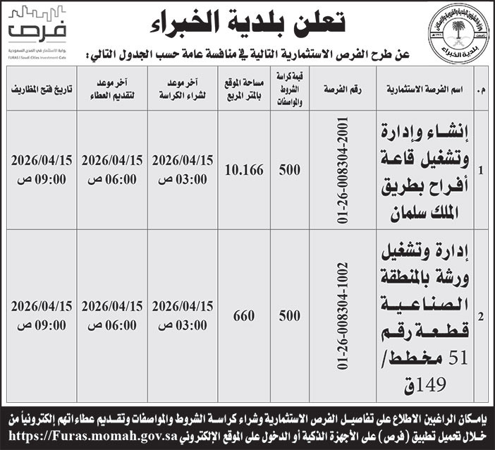 إعلان بلدية الخبراء 