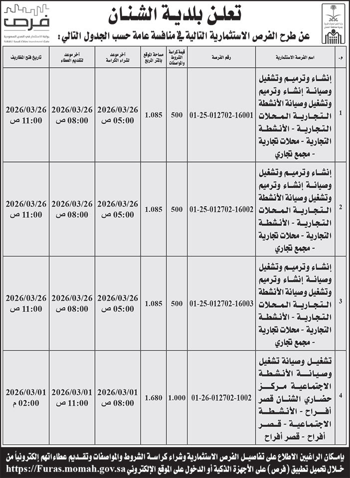 إعلان بلدية الشنان 