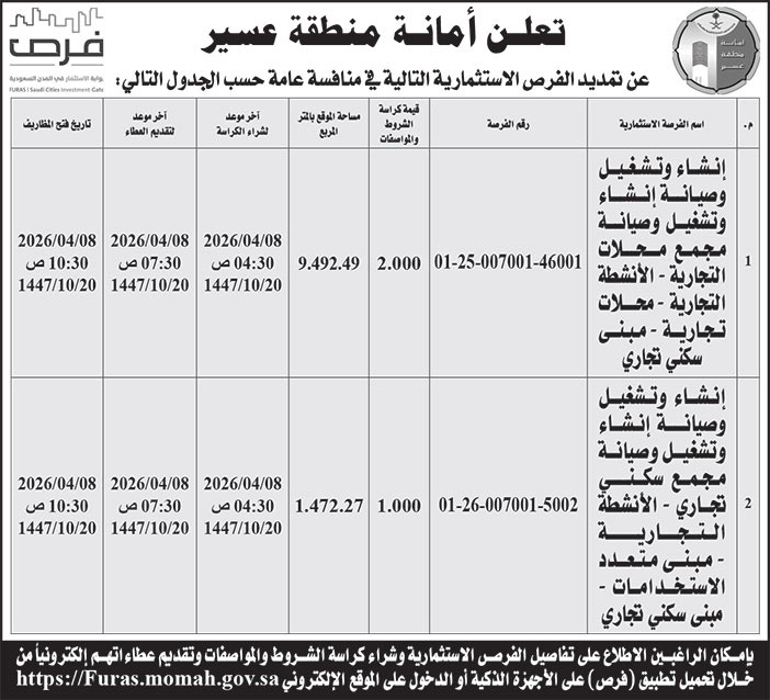 إعلان أمانة منطقة عسير 