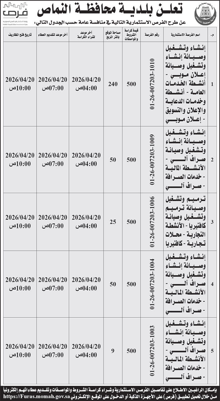 إعلان بلدية محافظة النماص 