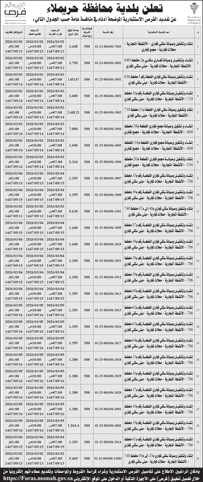 إعلان بلدية محافظة حريملاء 
