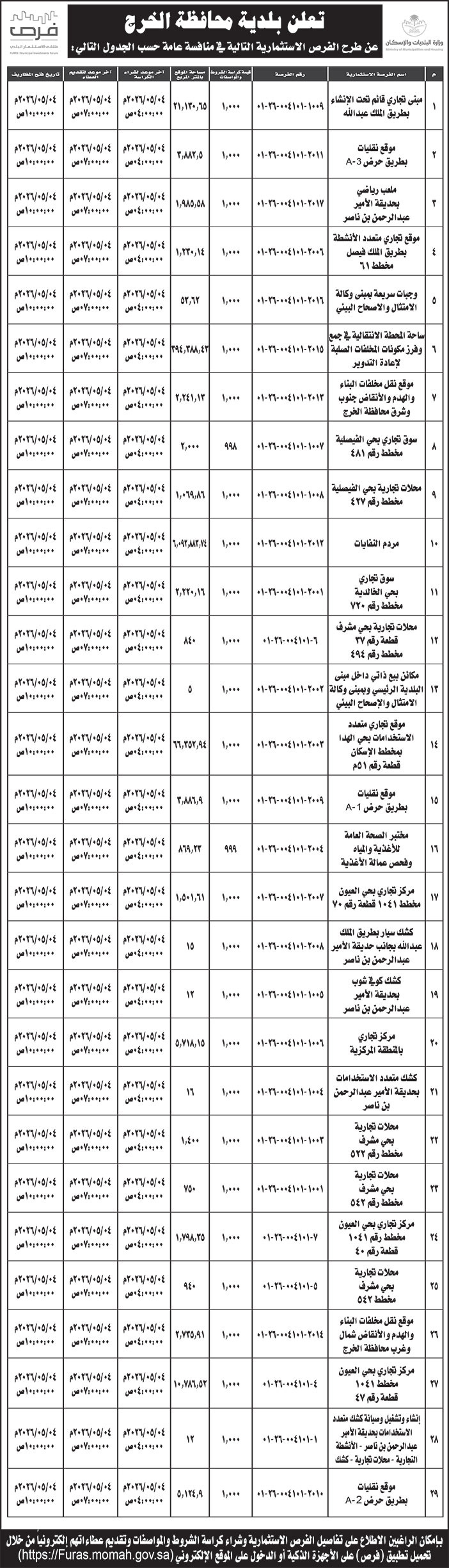 إعلان بلدية محافظة الخرج 