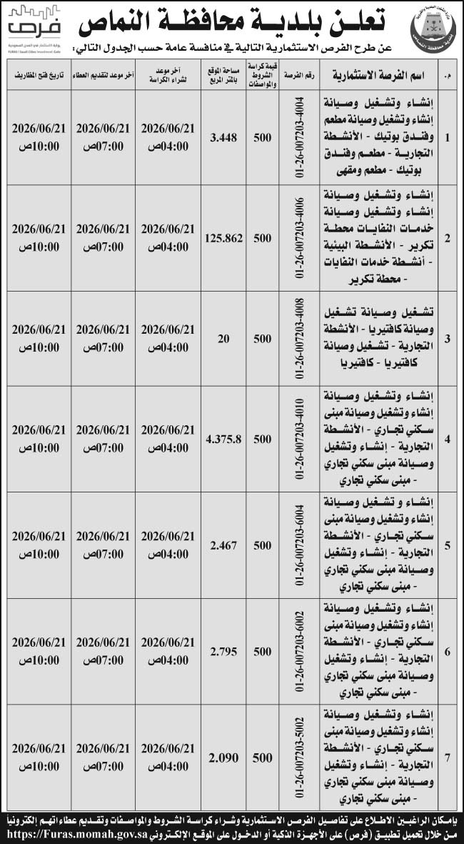إعلان بلدية محافظة النماص 