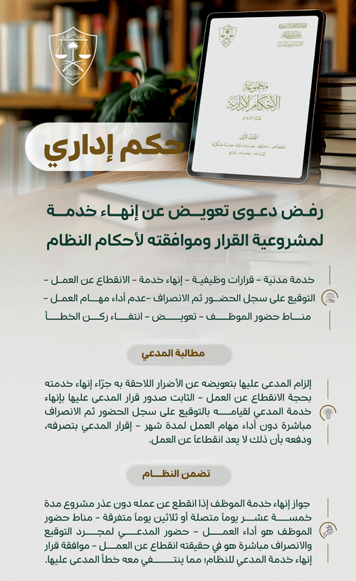 ديوان المظالم ينشر حكماً يؤكد مشروعية إنهاء خدمة موظف لعدم قيامه بمهامه الوظيفية 