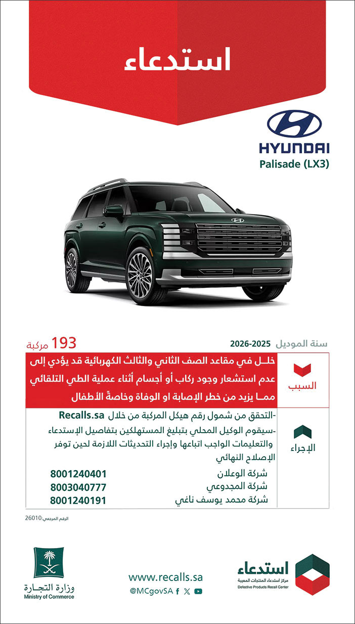 إعلان استدعاء سيارة هيونداي 