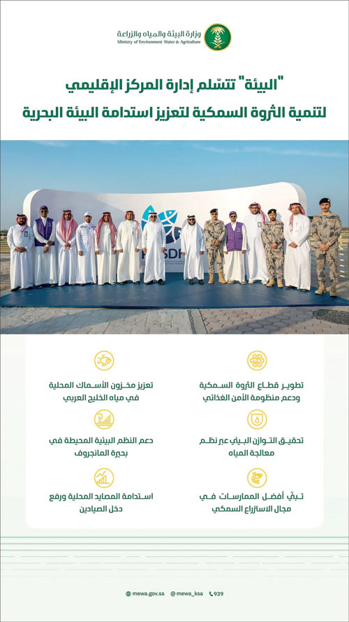 «البيئة» تتسلم المركز الإقليمي للتنمية المستدامة للثروة السمكية