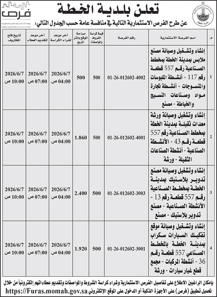 إعلان بلدية الخطة 