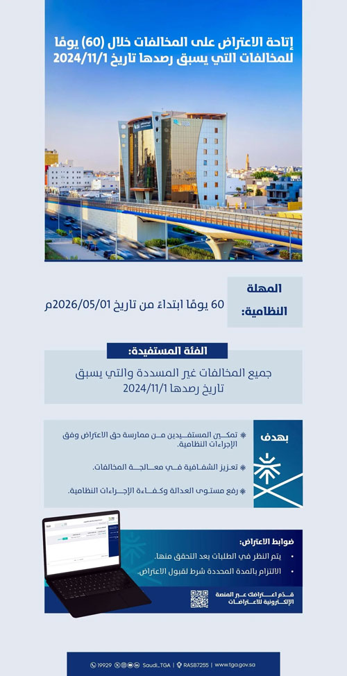 هيئة النقل تبدأ باستقبال اعتراضات مخالفات أنشطة النقل التي صدرت قبل 1 نوفمبر من عام 2024 