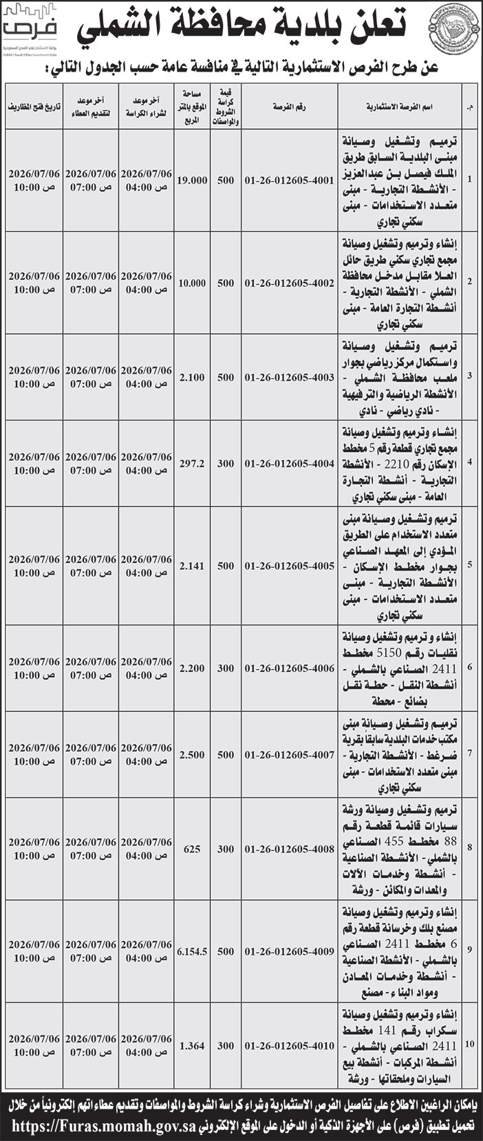 إعلان بلدية محافظة الشملي 