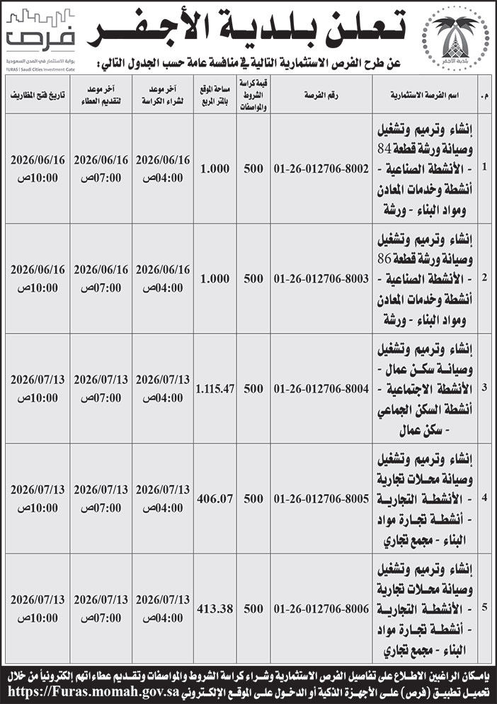 إعلان بلدية الأجفر 