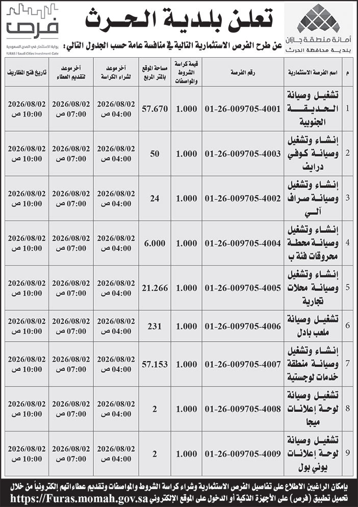 إعلان بلدية الحرث 