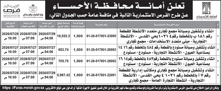إعلان أمانة محافظة الأحساء 