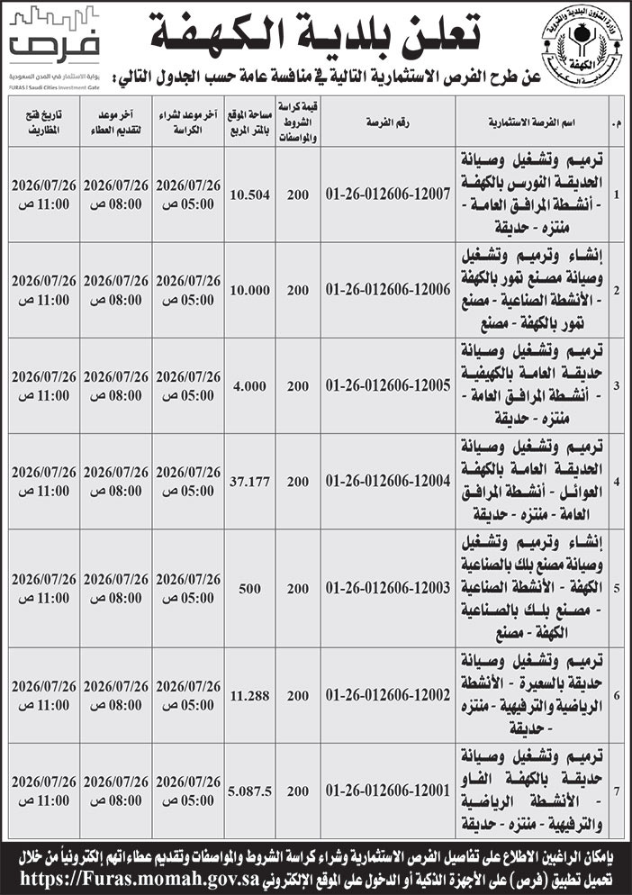 إعلان بلدية الكهفة 