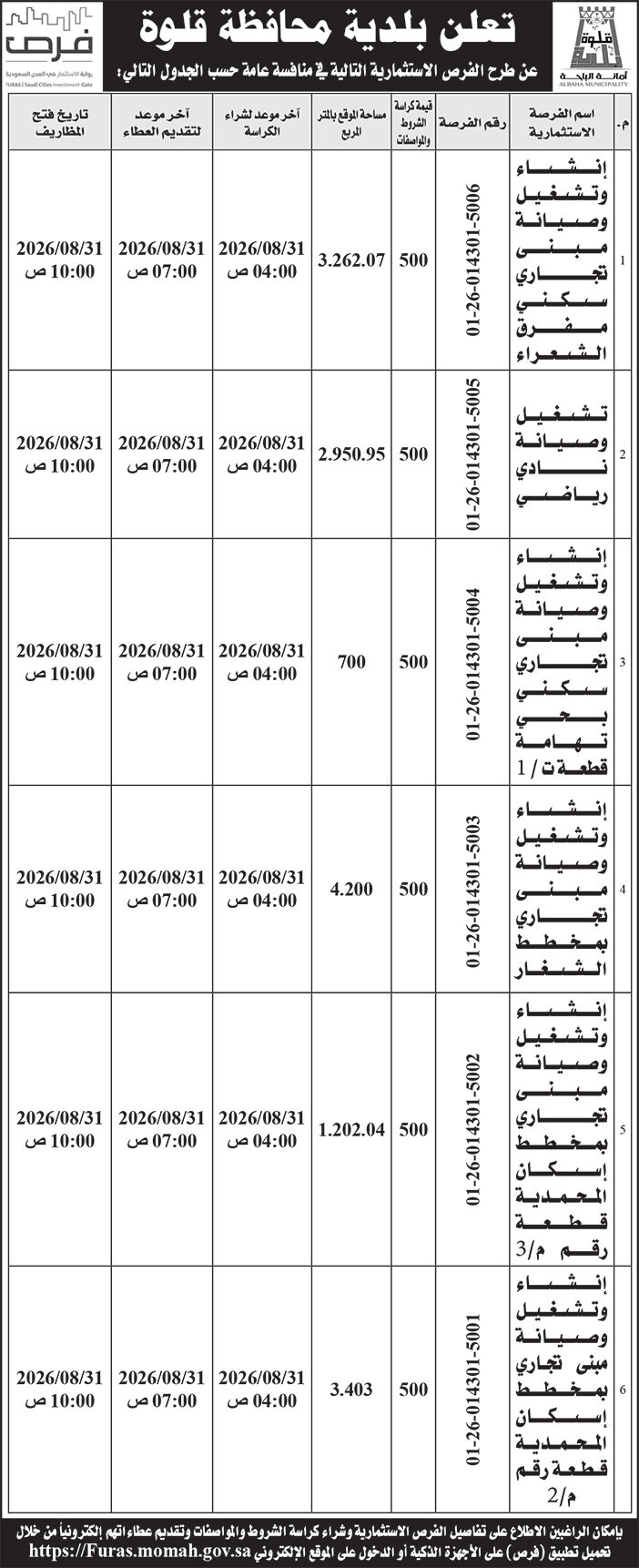 إعلان بلدية محافظة قلوة 