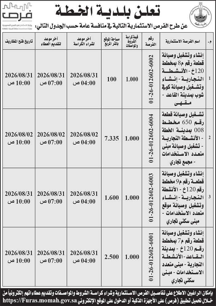إعلان بلدية الخطة 