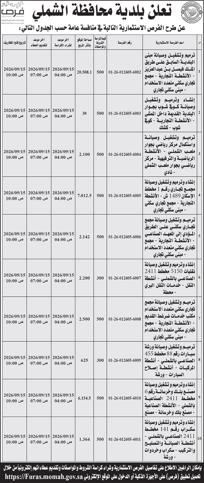 إعلان بلدية محافظة الشملي 