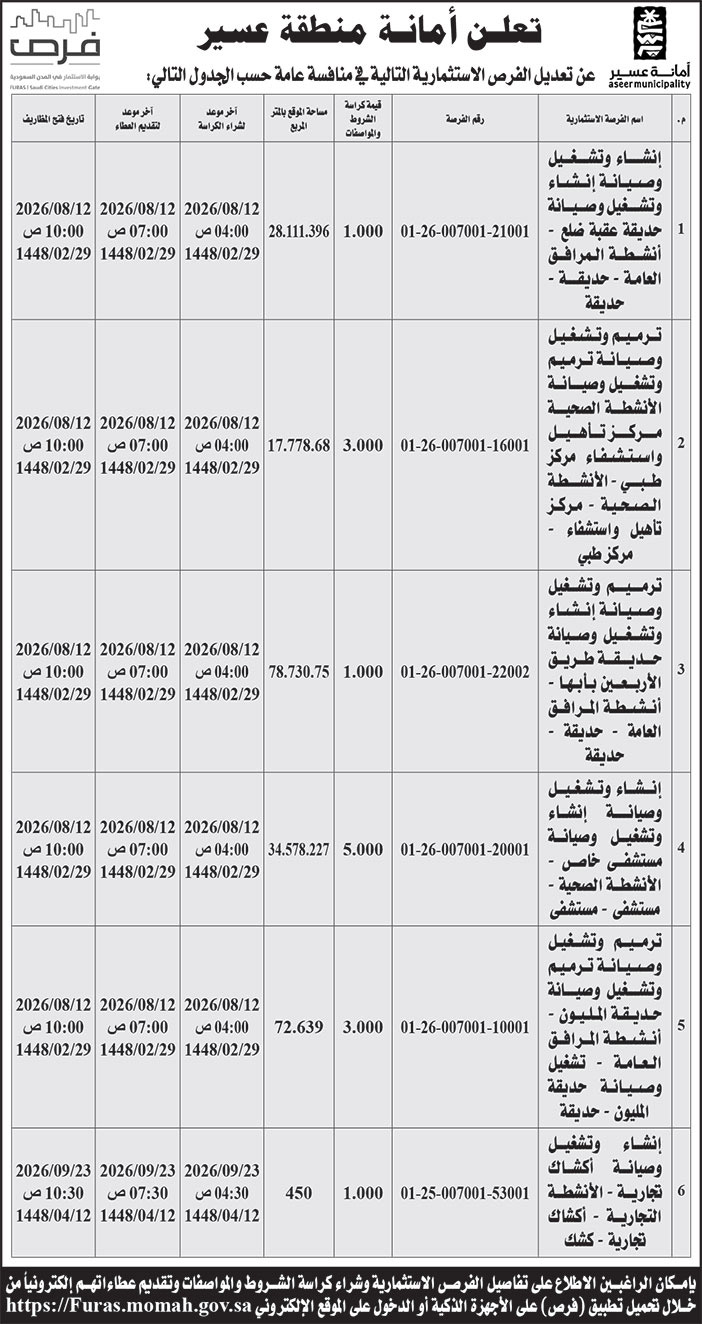 إعلان امانة منطقة عسير 