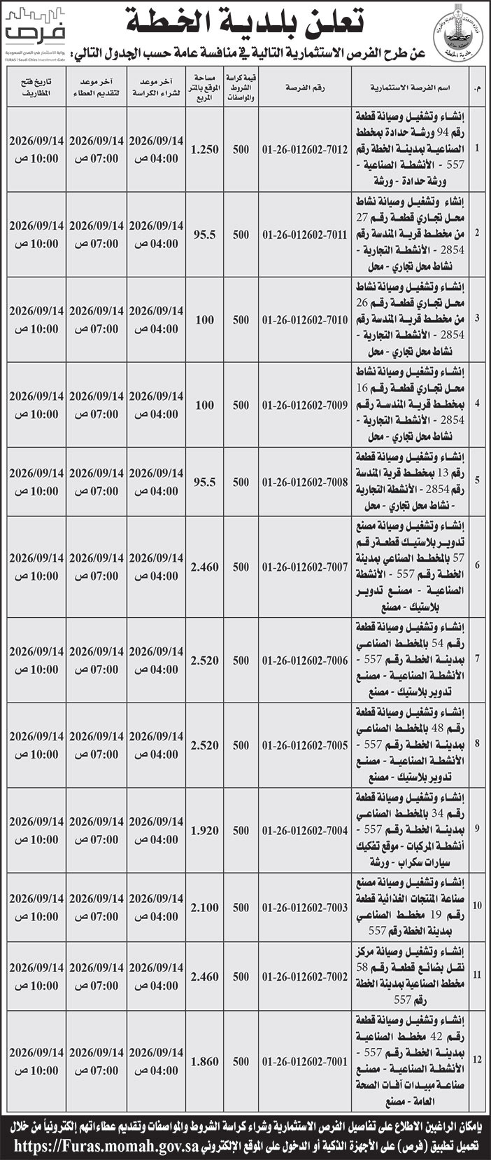 إعلان بلدية الخطة 