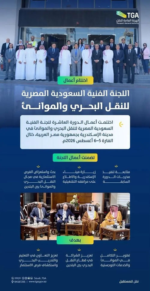 اللجنة الفنية السعودية المصرية للنقل البحري والموانئ تلتقي في الإسكندرية 