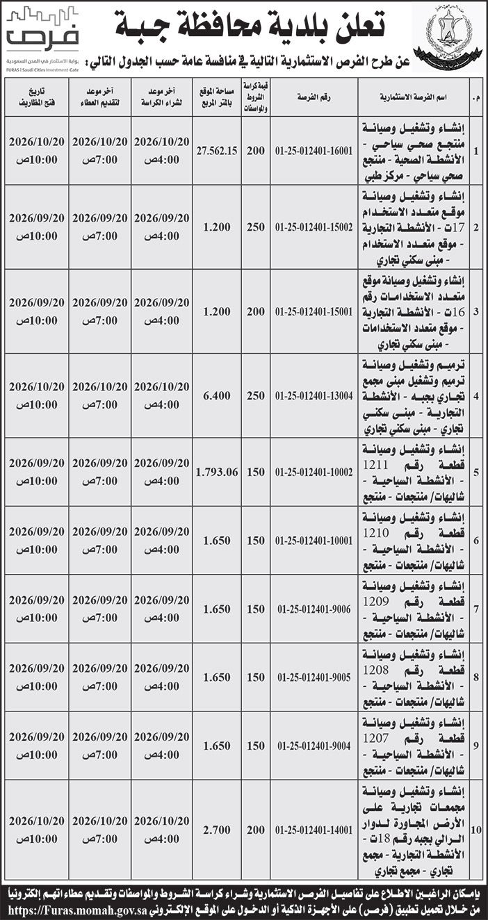 إعلان بلدية محافظة جبة 