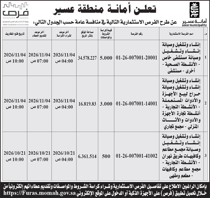 إعلان أمانة منطقة عسير 