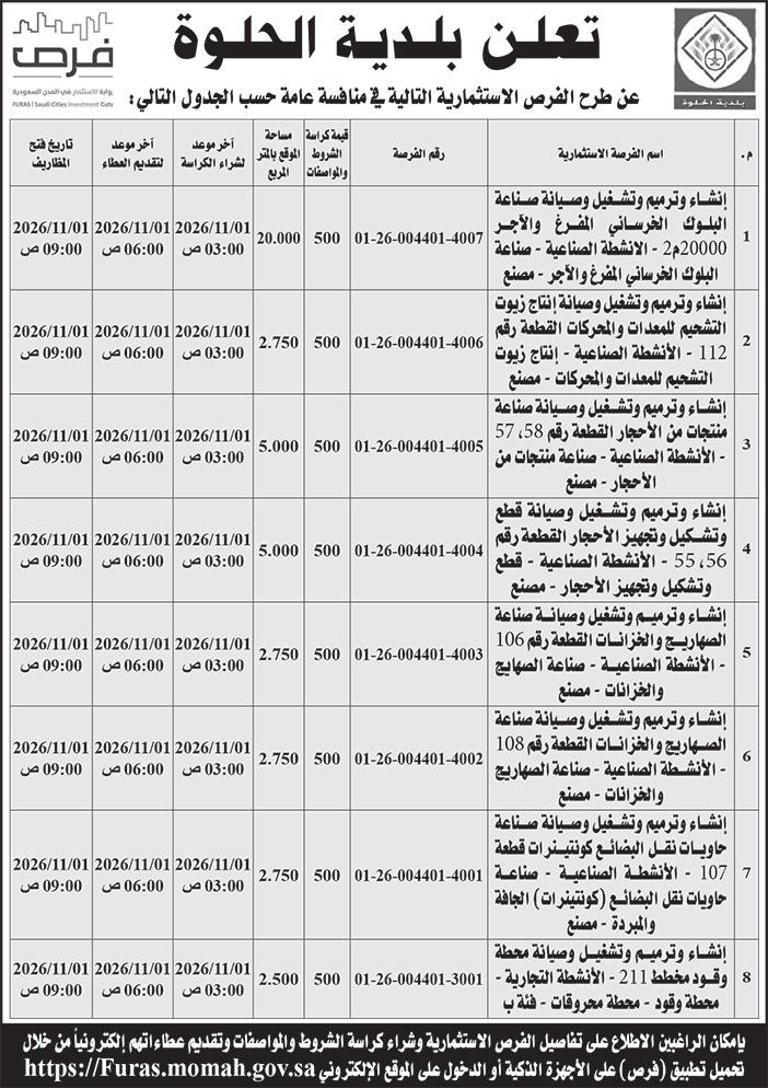 إعلان بلدية الحلوة 