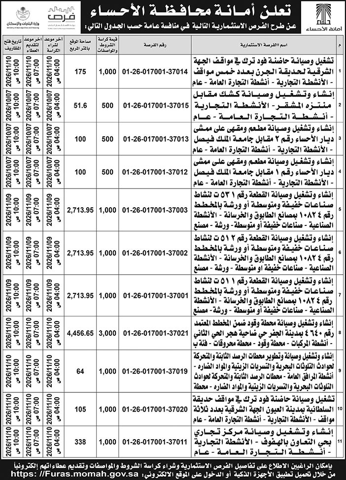 إعلان أمانة محافظة الأحساء 