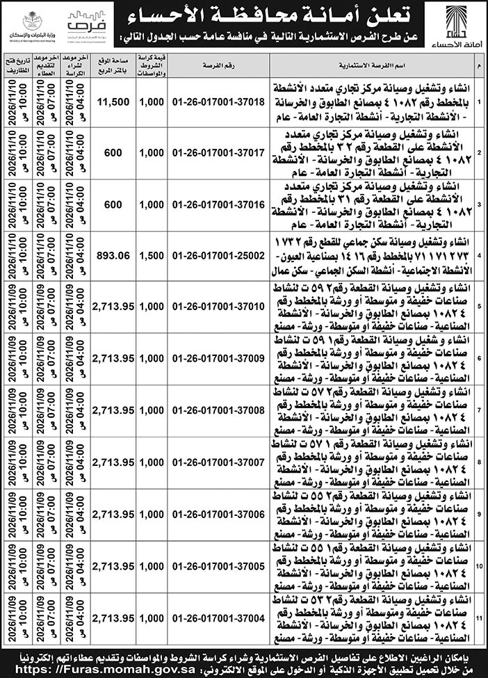 إعلان أمانة محافظة الأحساء 