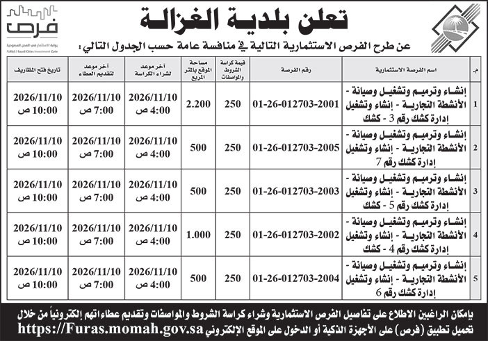 إعلان بلدية الغزالة 