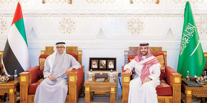 وزير الدفاع خلال لقائه الشيخ منصور بن زايد