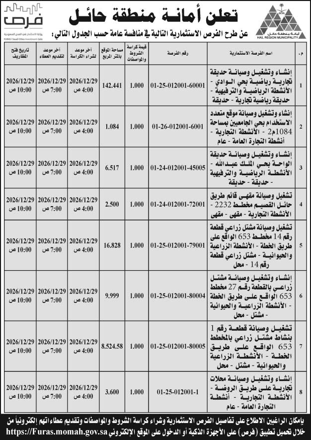 إعلان أمانة منطقة حائل 