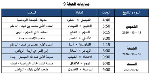 مباريات الجولة التاسعة 