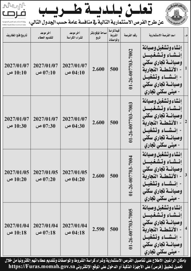 إعلان بلدية طريب 