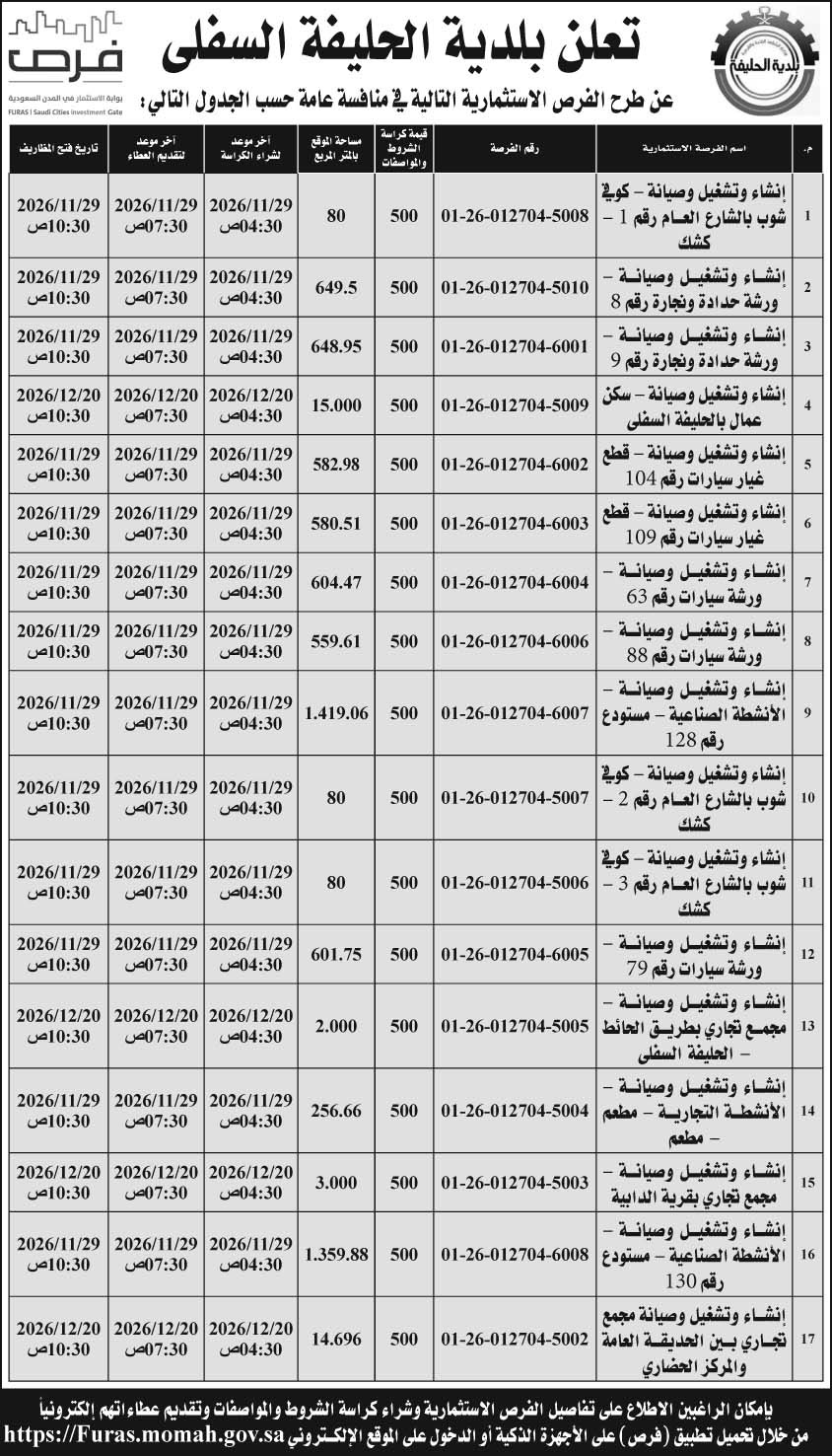إعلان بلدية الحليفة السفلى 