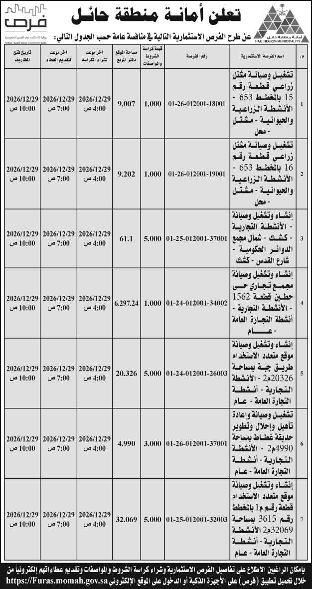 إعلان أمانة منطقة حائل 